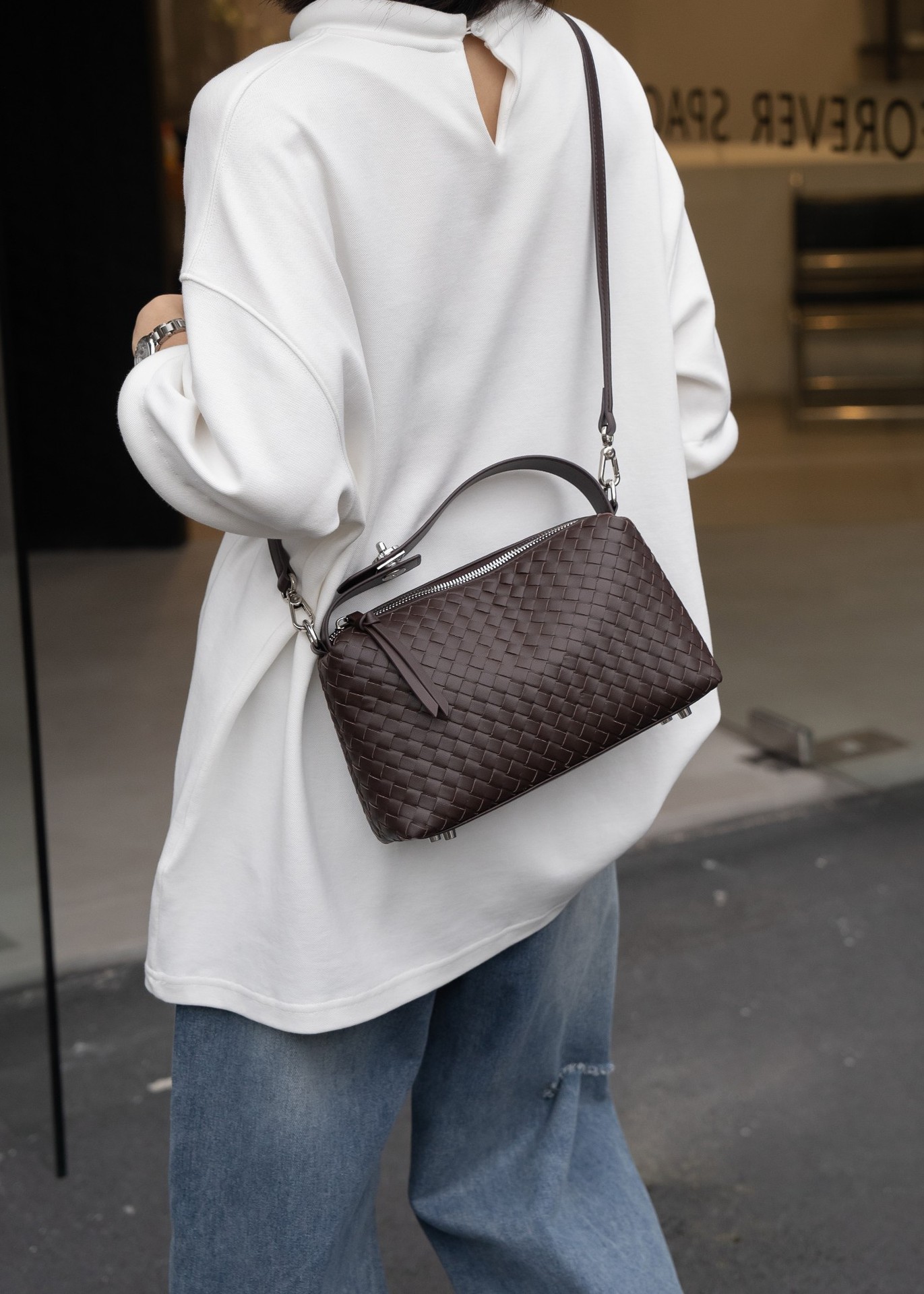 Women's Dark Brown Woven Rectangular Crossbody Bag