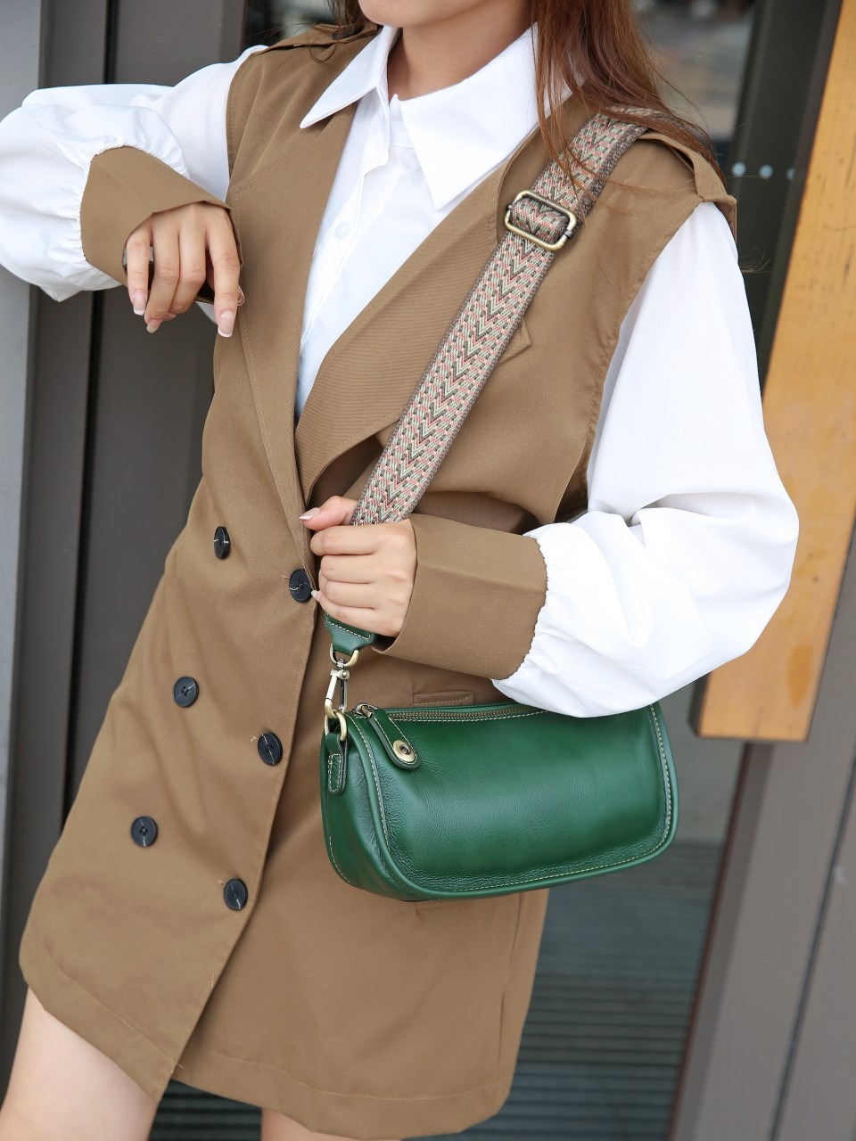 Women's Deep Green Leather Crossbody Bag