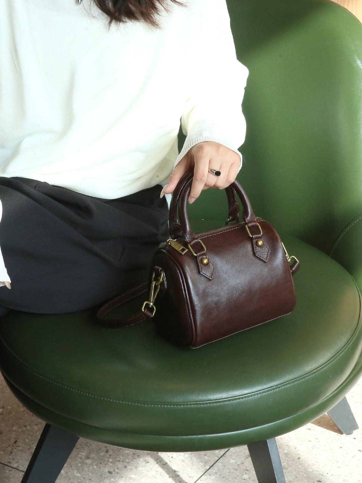 Women's Mini Brown Leather Boston Bag