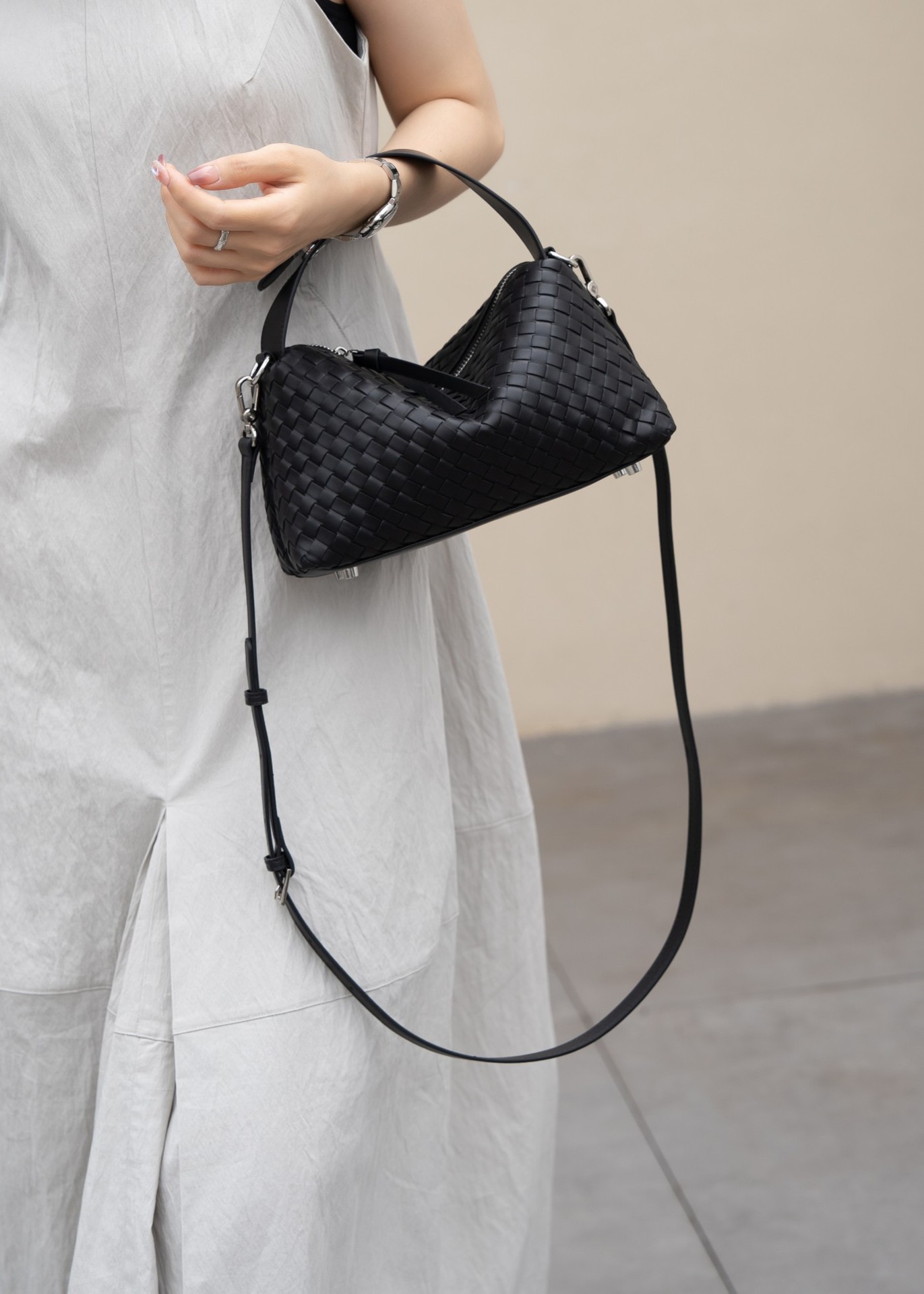 Women's Dark Brown Woven Rectangular Crossbody Bag